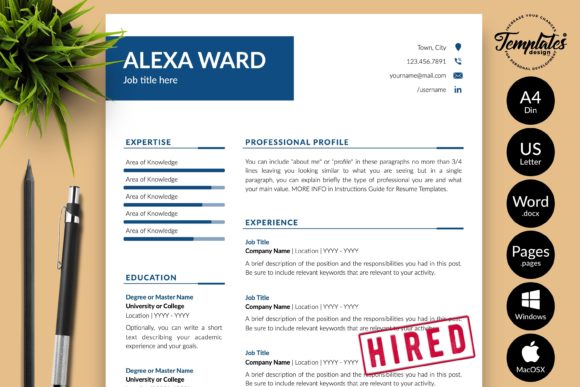Download Simple Resume CV Template for Word &amp; Pages Alexa Ward - Premium Bundle